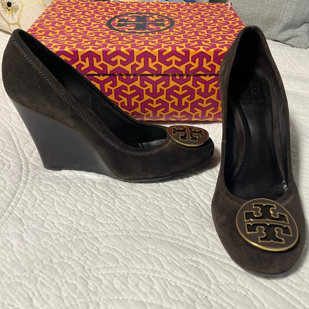 Tory Burch Coconut Chocolate Suede Wedge Heel